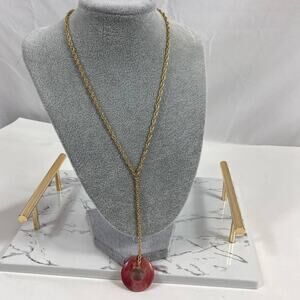 NWT Baublebar Pink Circle Gold Chain Drop Necklace
